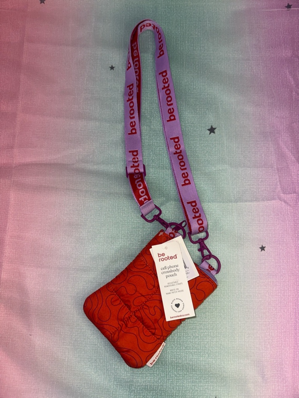 Be Rooted Red Quilted Crossbody Phone Pouch with Logo Strap